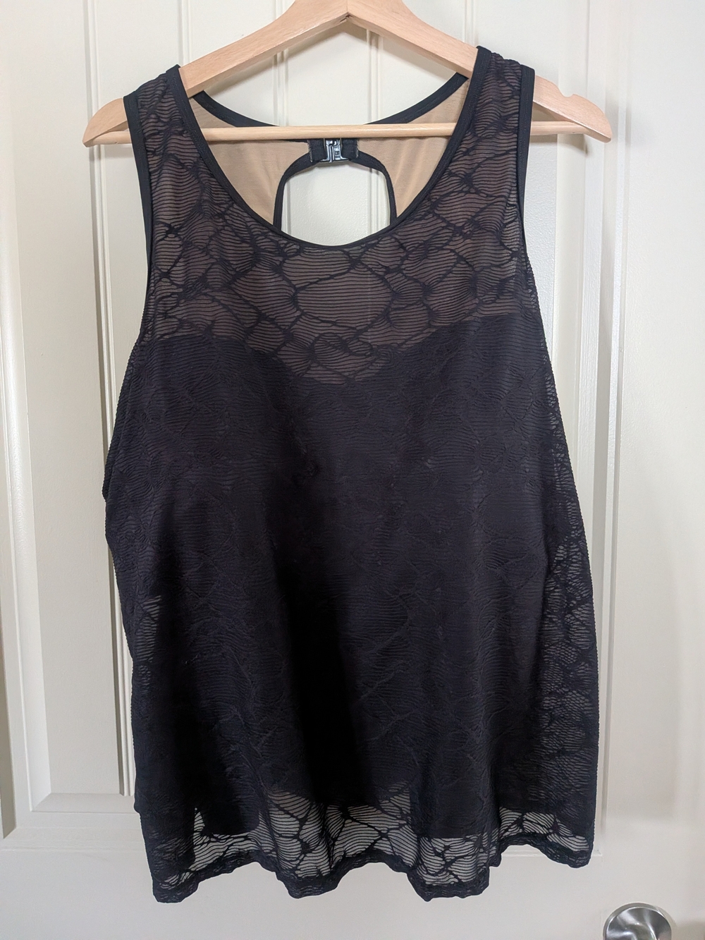 Black Lace Overlay Sleeveless Tank Style Swim Top